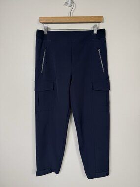 Athleta Endless Cargo Pants 10 Petite Navy High Rise Ankle Snap Hiking Travel